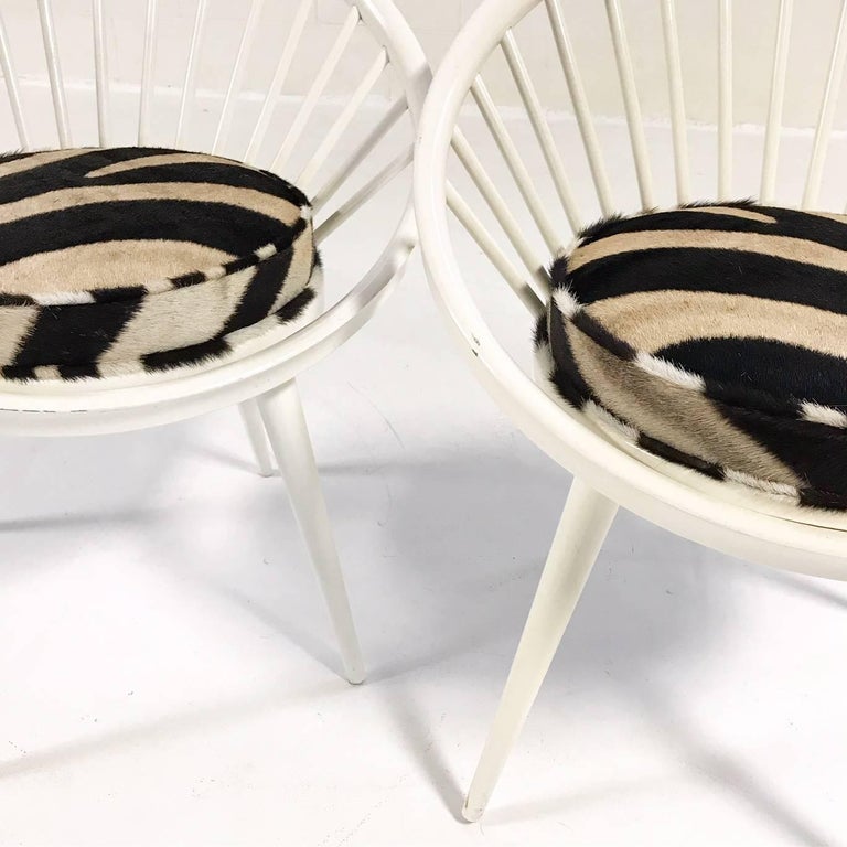 20th Century Vintage Pair of Yngve Ekstrom Circle Chairs Reupholstered in Zebra Hide For Sale