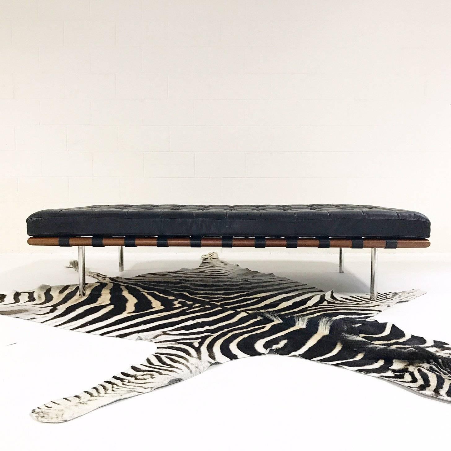 Late 20th Century Vintage circa 1985 Mies Van Der Rohe Barcelona Daybed with Zebra Rug For Sale
