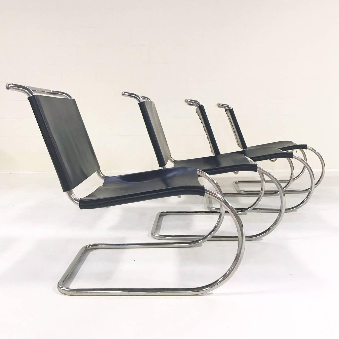 American Mies Van Der Rohe for Knoll MR Chairs with Brazilian Sheepskins, Set of Four