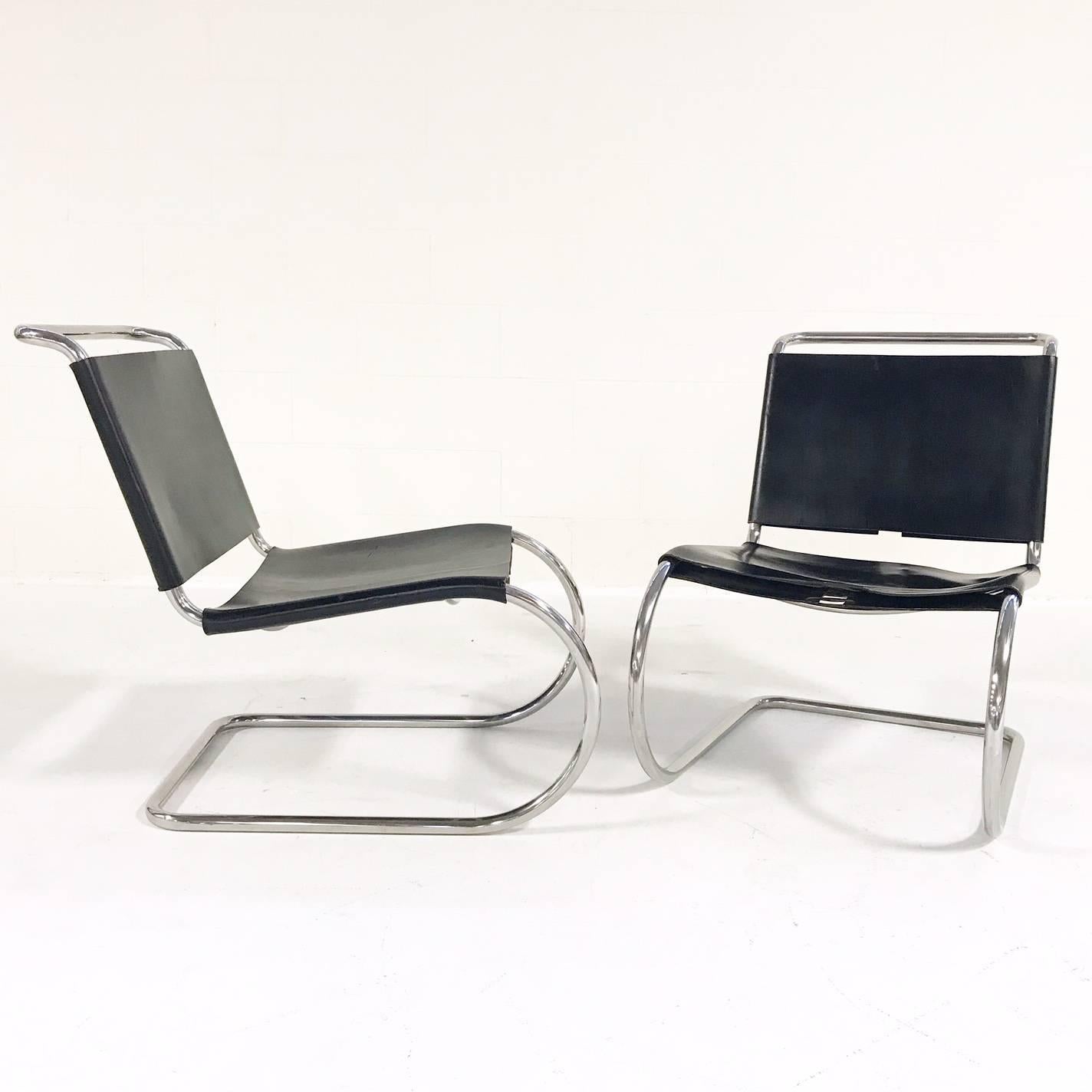 Mid-Century Modern Mies van der Rohe for Knoll MR Chairs with Brazilian Sheepskins, Pair