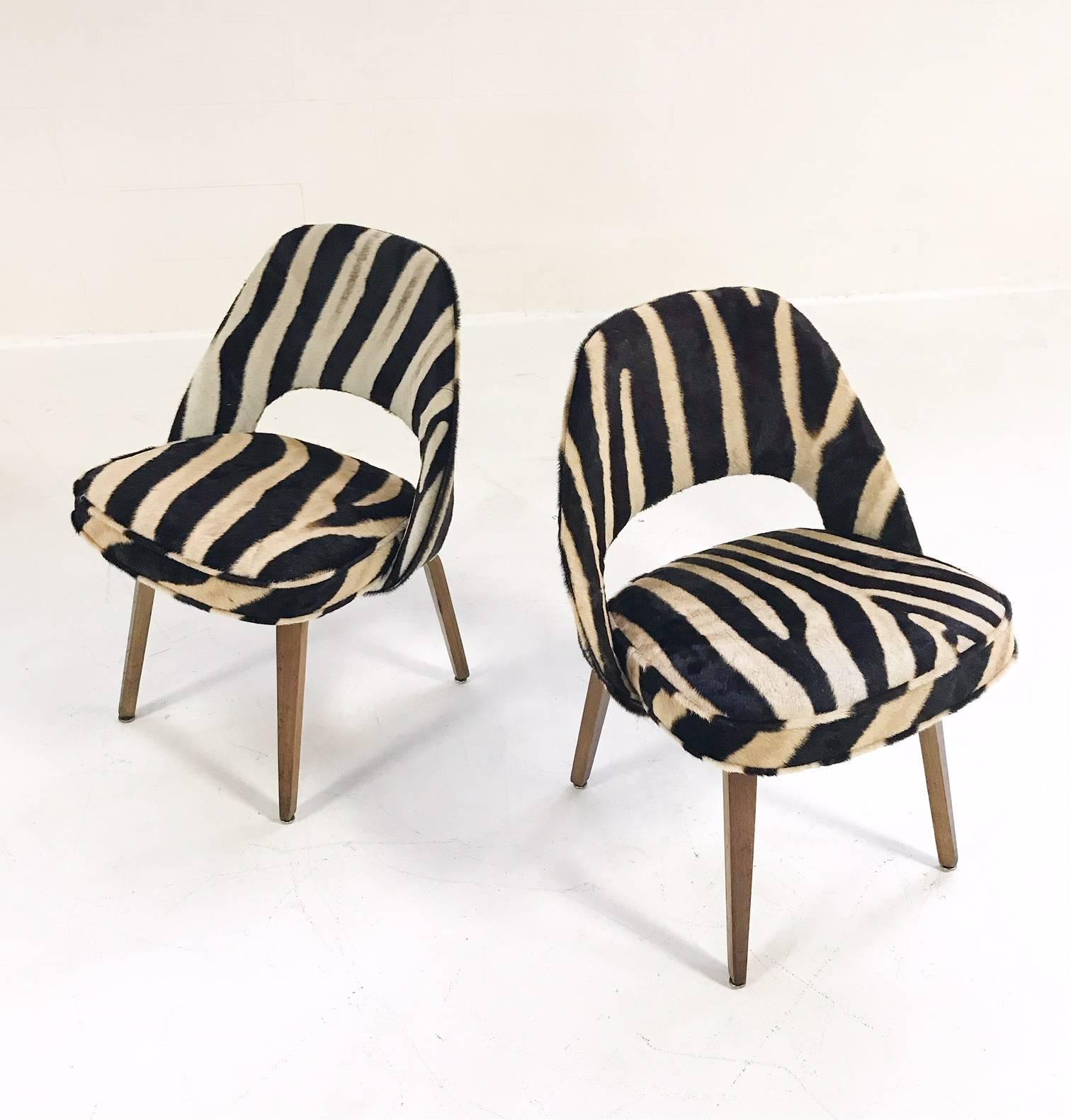 Mid-Century Modern Vintage Eero Saarinen Executive Chairs for Knoll with Walnut Legs in Zebra Hide