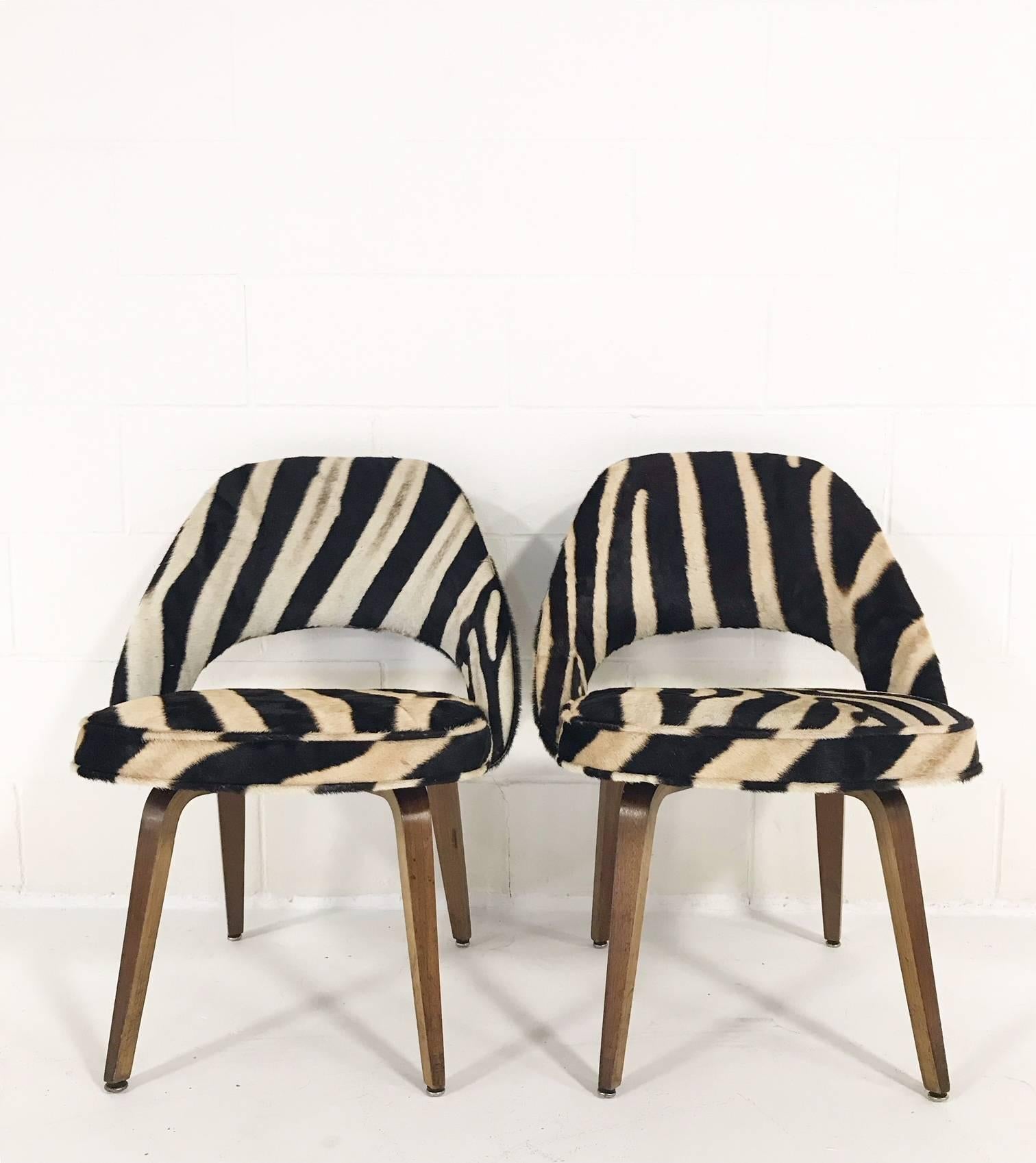 Vintage Eero Saarinen Executive Chairs for Knoll with Walnut Legs in Zebra Hide 1