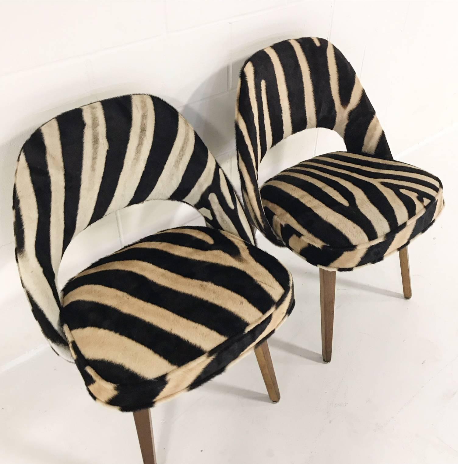 Vintage Eero Saarinen Executive Chairs for Knoll with Walnut Legs in Zebra Hide 2