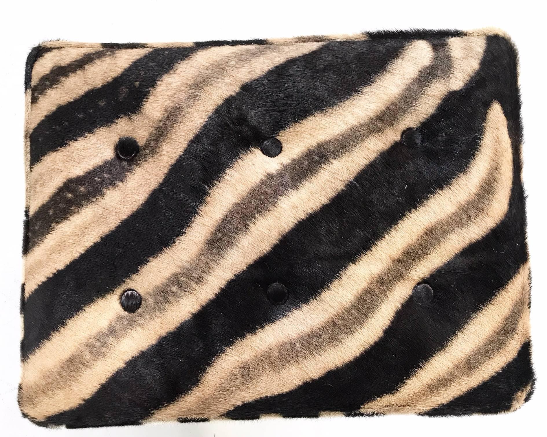 20th Century Vintage Billy Baldwin Style X Bench Ottoman Reupholstered in Zebra Hide