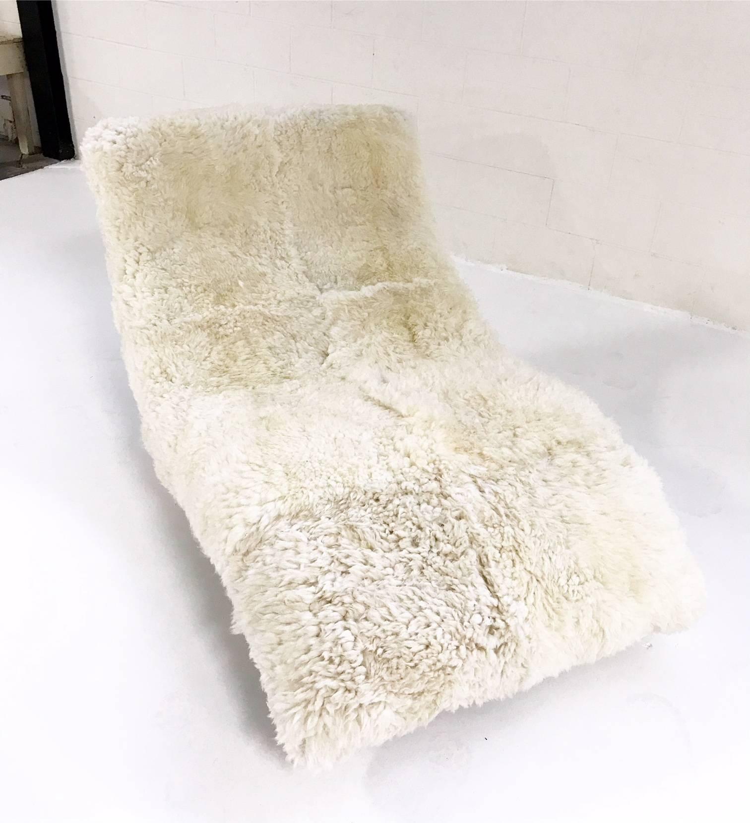 Mid-Century Modern Adrian Pearsall Style Wave Chaise Lounge Chair Restored in Brazilian Sheepskin
