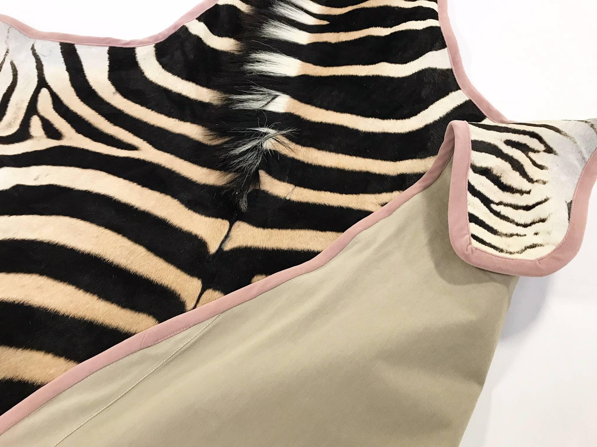 Forsyth Zebra Hide Rug Trimmed in Blush Pink Velvet 1