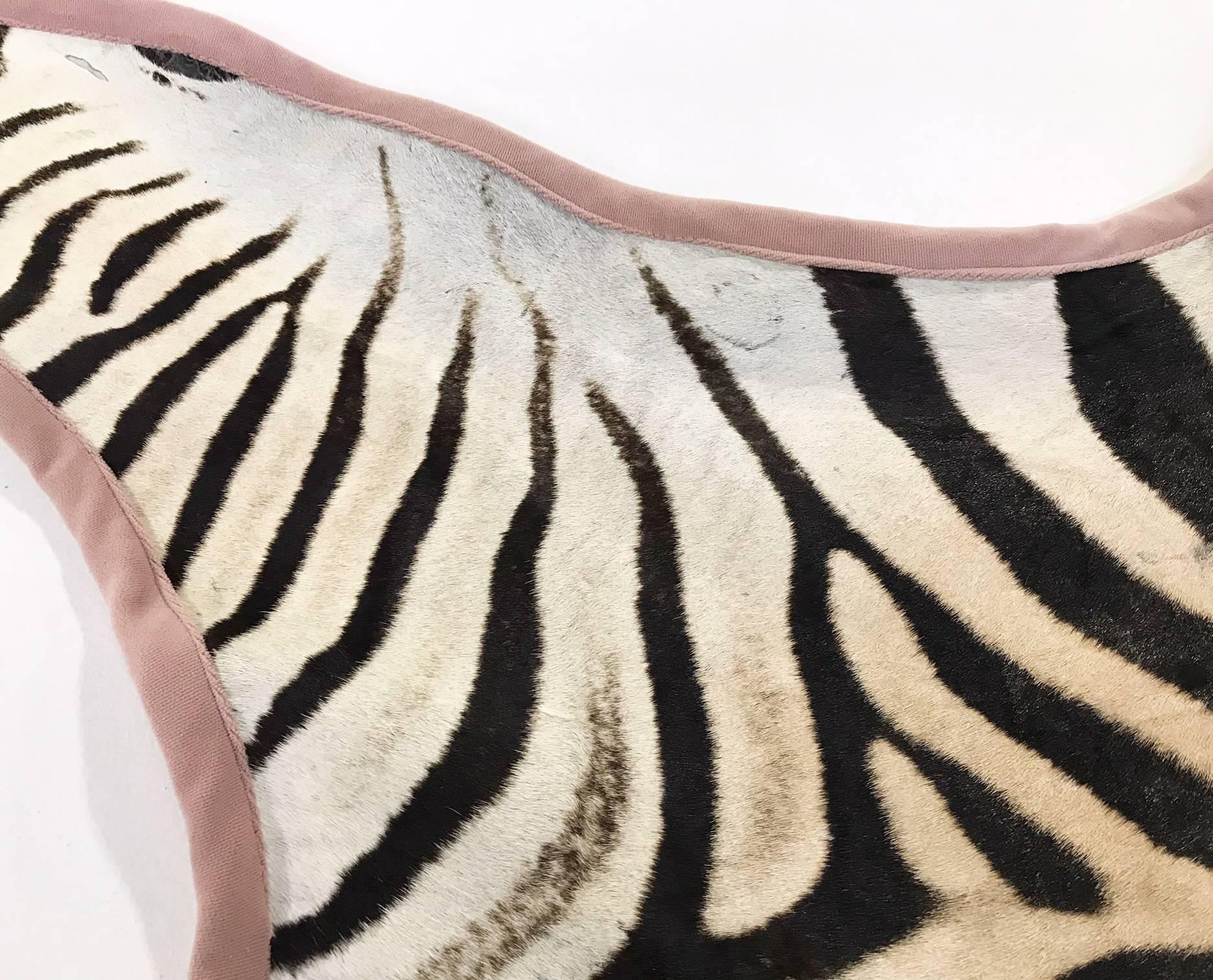 Forsyth Zebra Hide Rug Trimmed in Blush Pink Velvet In Excellent Condition In SAINT LOUIS, MO