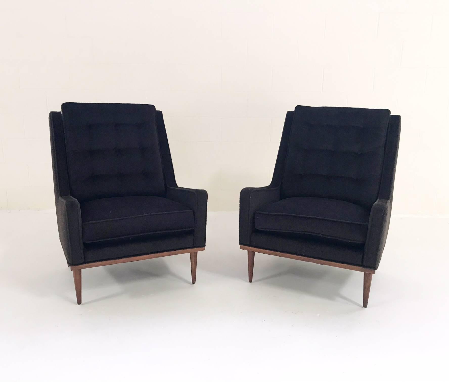 These original Milo Baughman for Knoll Lounge Chairs are everything you want in a high-backed lounge chair.  Our master upholstery team restored the chairs with new foam and feather cushioning and our designers, like they always do, chose to set it