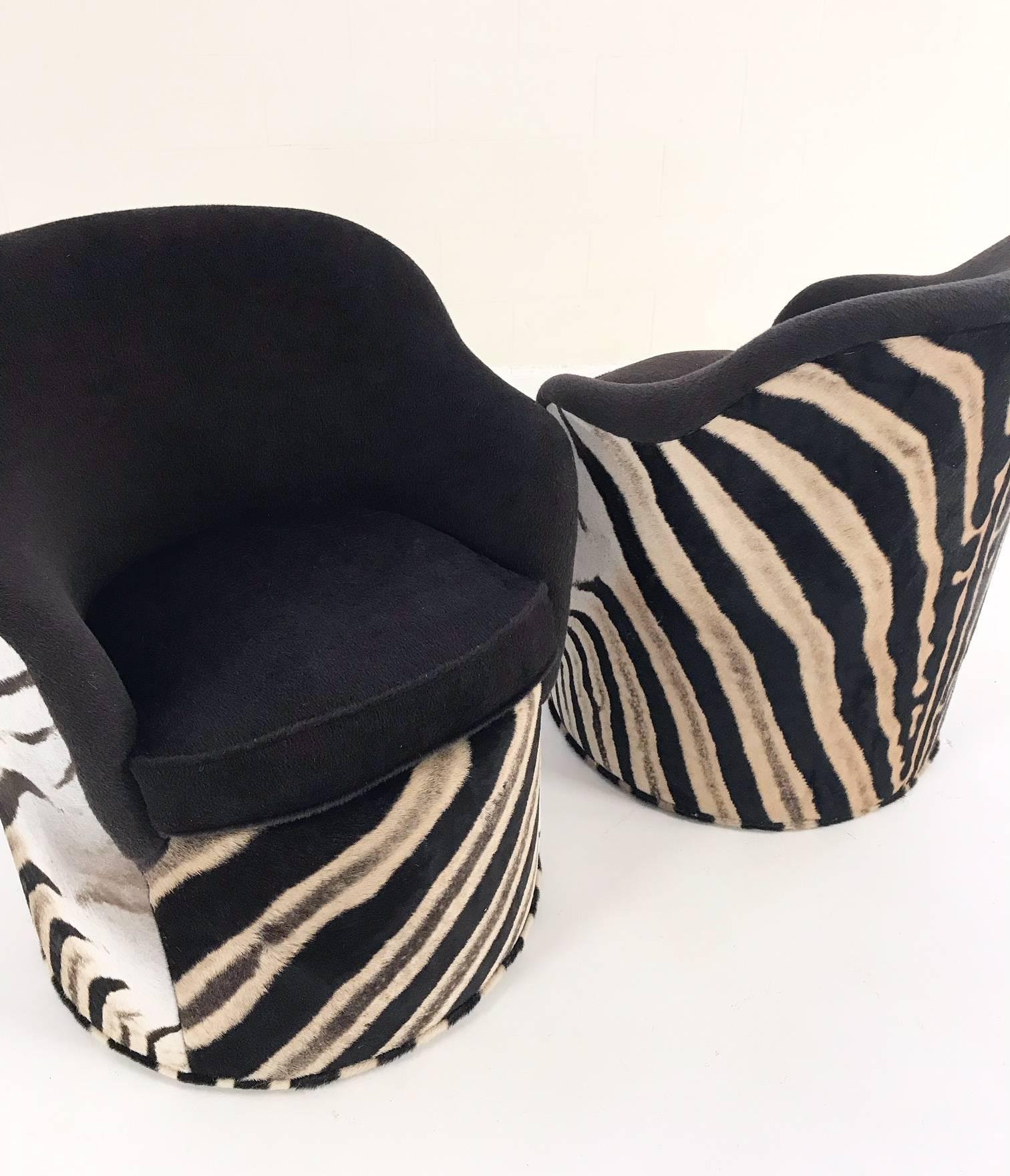 John Saladino for Dunbar Petal Chairs in Zebra and Alpaca Wool - Pair In Excellent Condition In SAINT LOUIS, MO