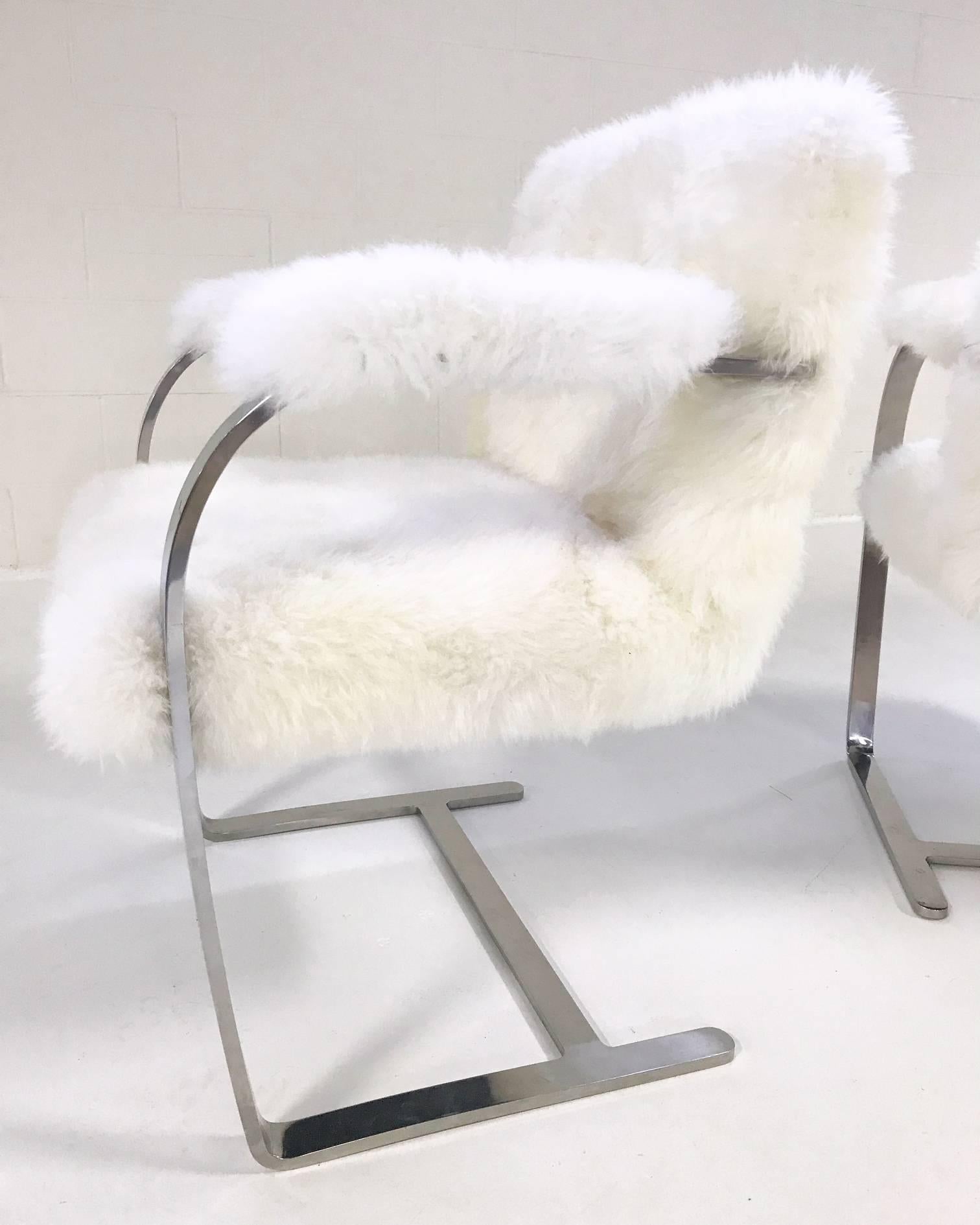 Mies Van Der Rohe Brno Chairs for Knoll in New Zealand Sheepskin - Pair 5