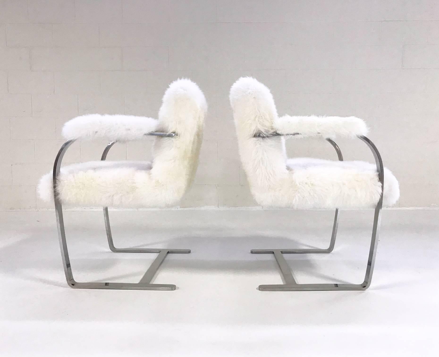 Mies Van Der Rohe Brno Chairs for Knoll in New Zealand Sheepskin - Pair 2