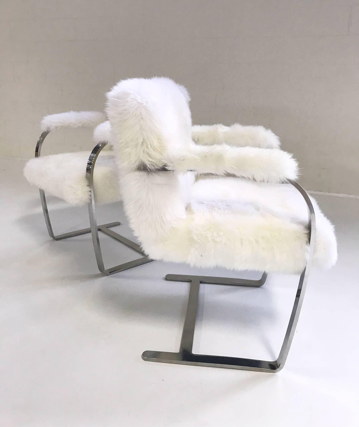 Mies Van Der Rohe Brno Chairs for Knoll in New Zealand Sheepskin - Pair 4