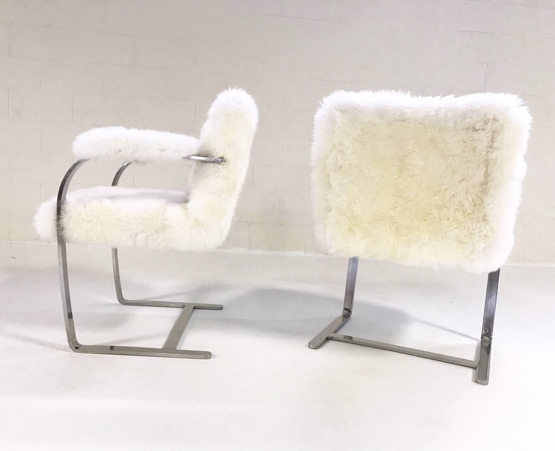 Mies Van Der Rohe Brno Chairs for Knoll in New Zealand Sheepskin - Pair 3