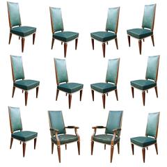 Rare Set of Art Deco Ten Chairs and Two Armchairs