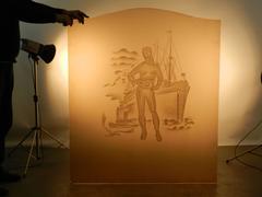 Engraved Pink Tinted Glass Panel, circa 1940