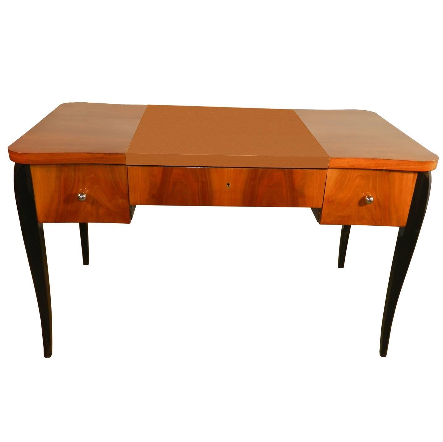 Art Deco Desk in Walnut Veneer and Blackened Wood