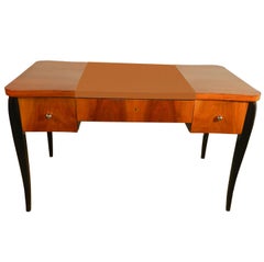 Art Deco Desk in Walnut Veneer and Blackened Wood