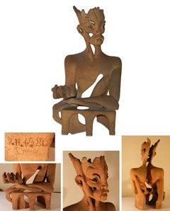 David M. Steingut-Skulptur aus Steingut, signiert und datiert 1980