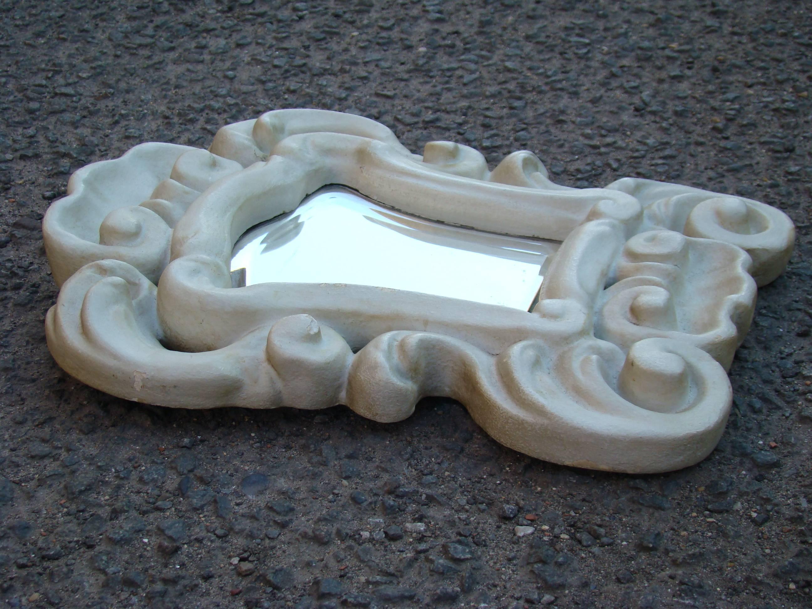 1950 French Work, Little Mirror in Enameled Plaster in the style of Serge Roche For Sale 1