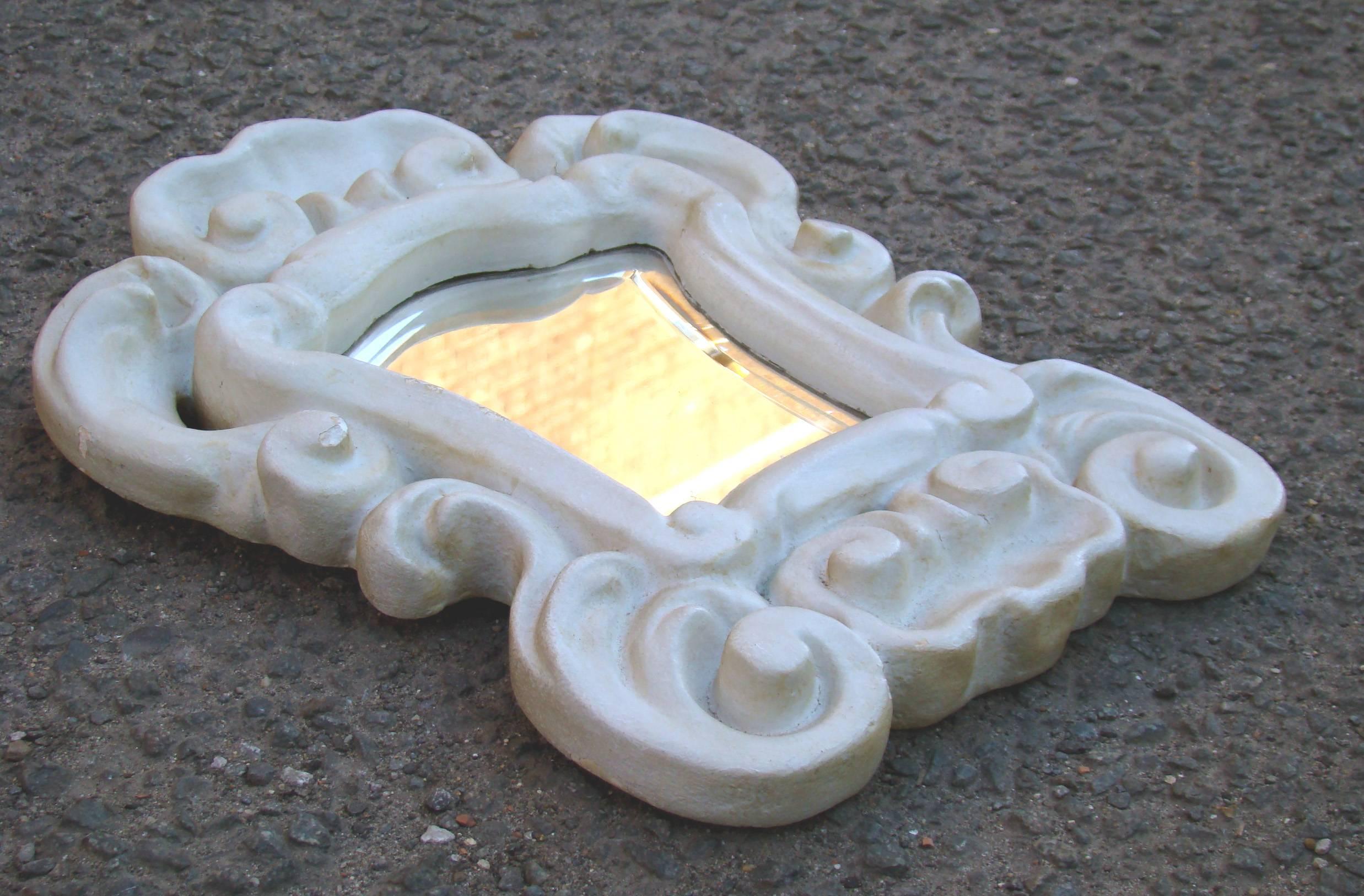 European 1950 French Work, Little Mirror in Enameled Plaster in the style of Serge Roche For Sale