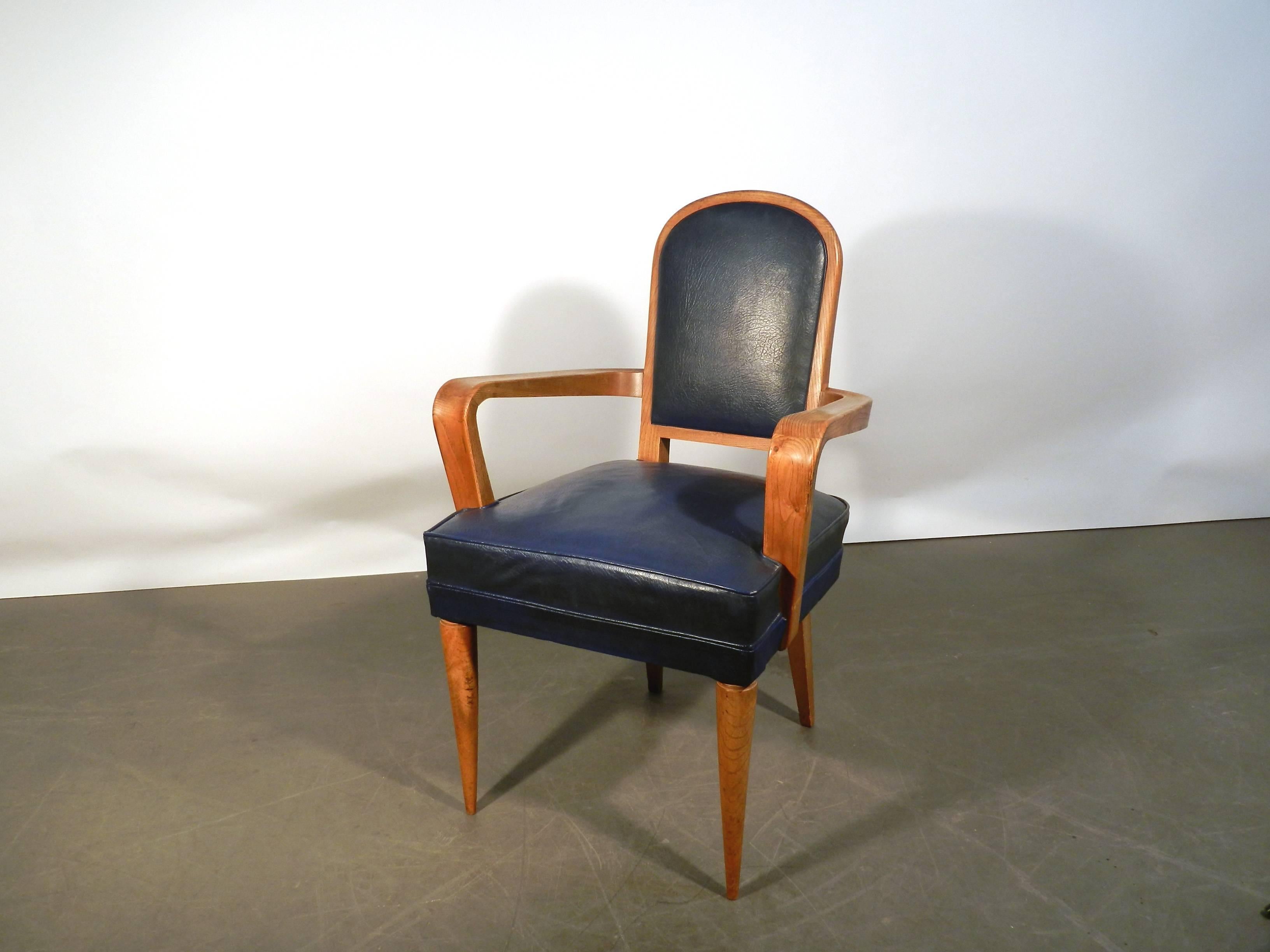 Faux Leather Art Deco Desk Armchair in Elm and Faux-Leather Attributed to Batistin Spade For Sale