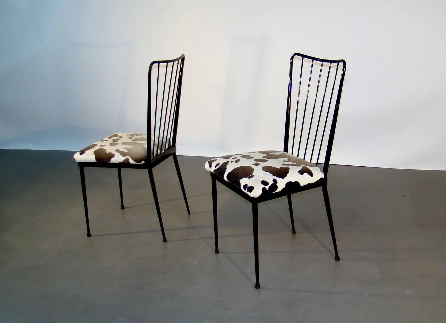 Mid-Century Modern Four Chairs in Lacquered Metal in the Style of Colette Gueden, circa 1960 For Sale