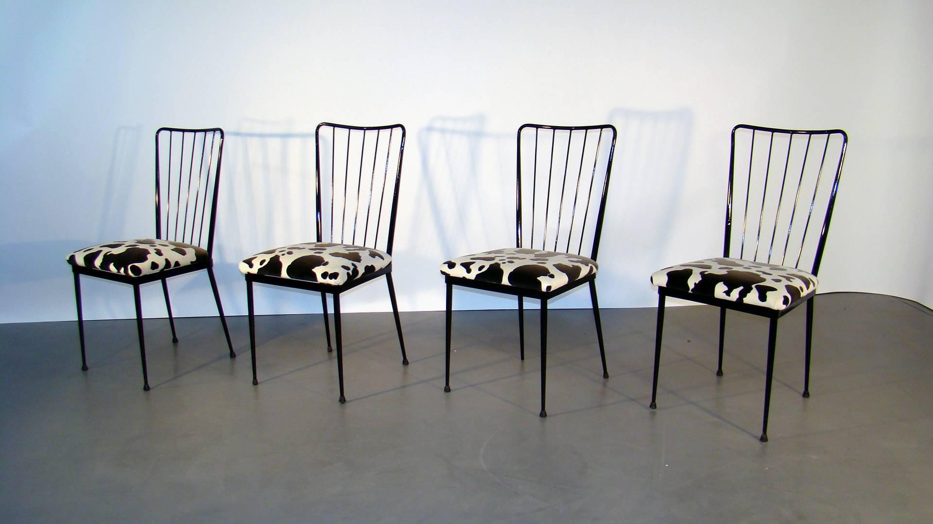 French Four Chairs in Lacquered Metal in the Style of Colette Gueden, circa 1960 For Sale