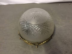 Ceiling Lamp circa 1900, in Gilded Metal and Engraved Glass