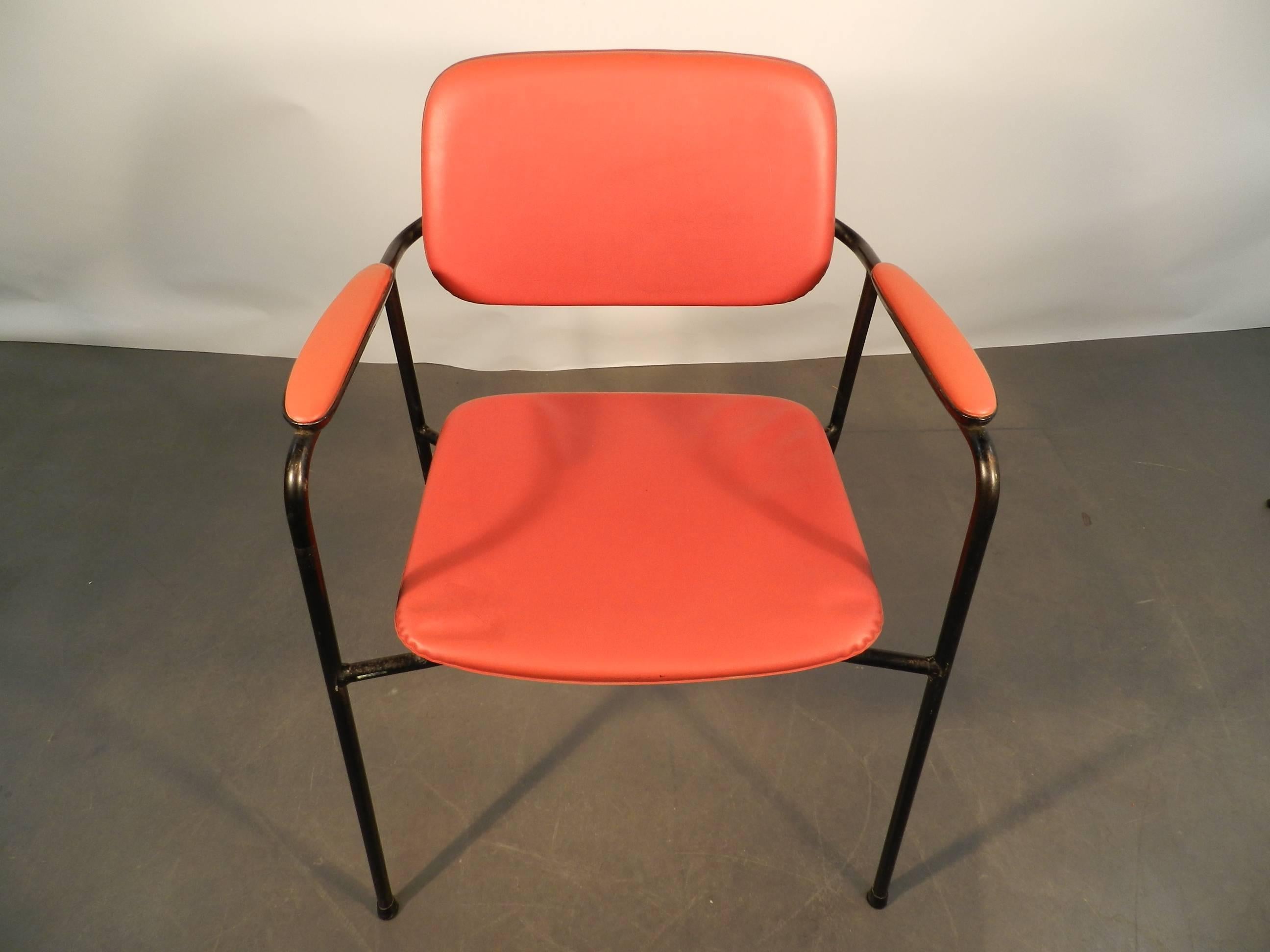 Mid-Century Modern 1950 Lacquered Metal Armchair in the Style of Pierre Guariche For Sale