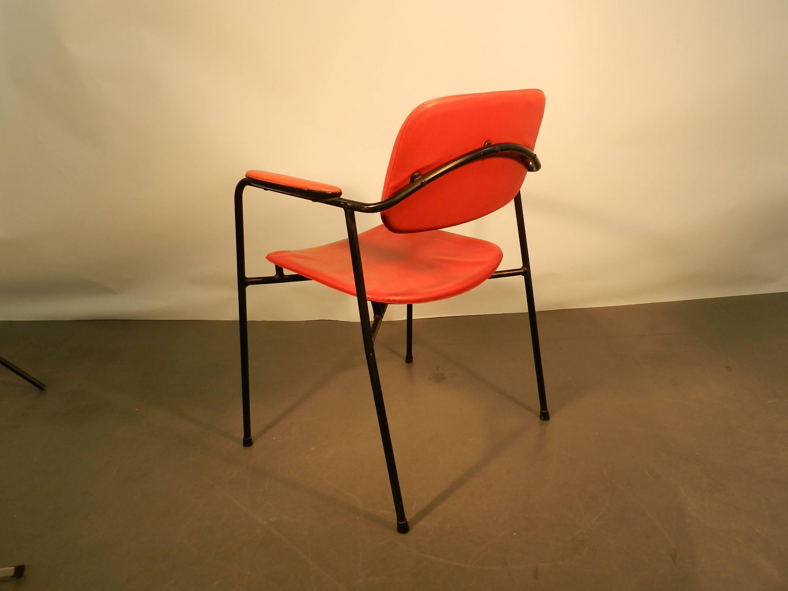 French 1950 Lacquered Metal Armchair in the Style of Pierre Guariche For Sale