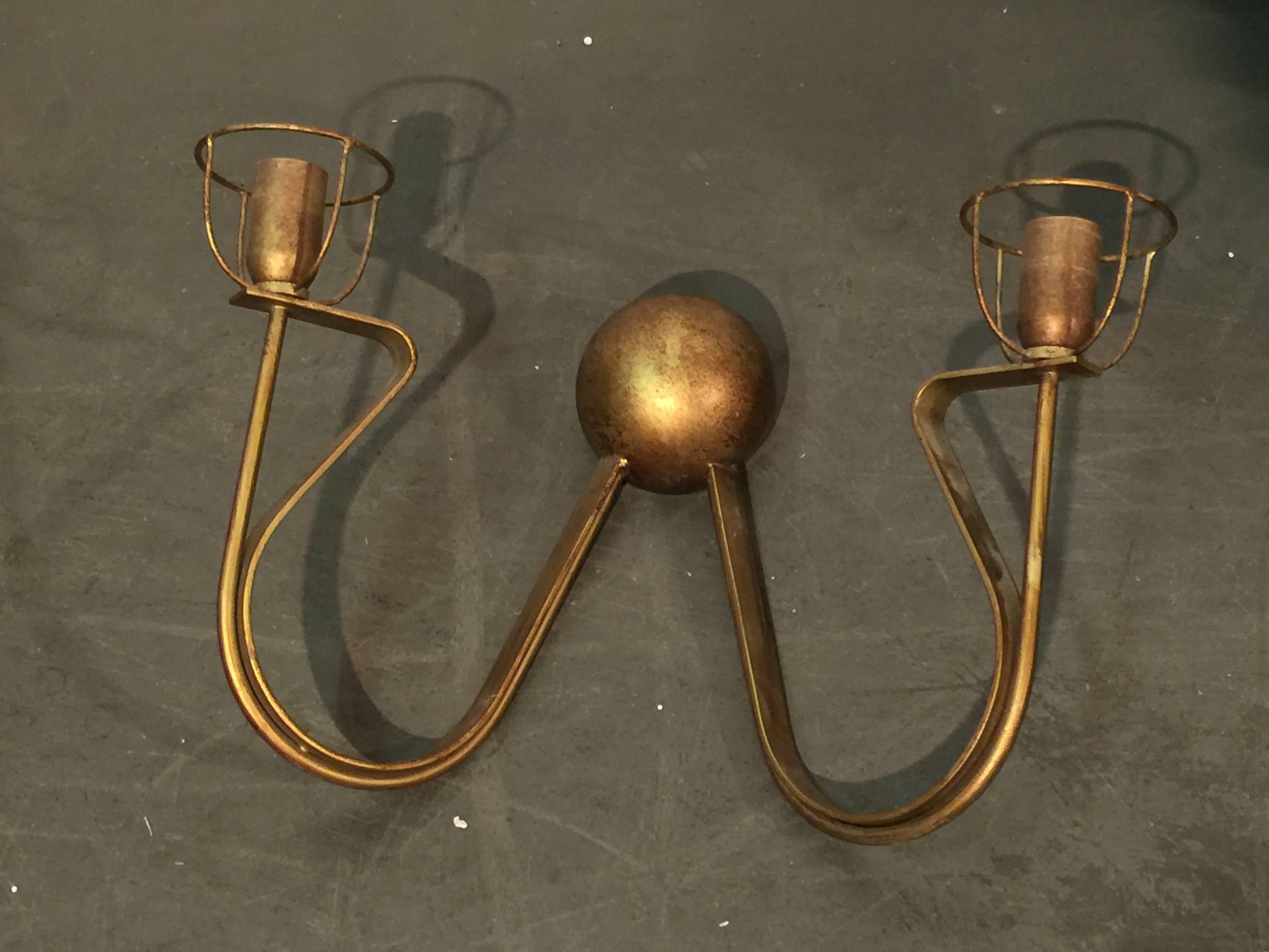 European Pair of Gilt Metal Sconces in the Style of, circa 1970 For Sale
