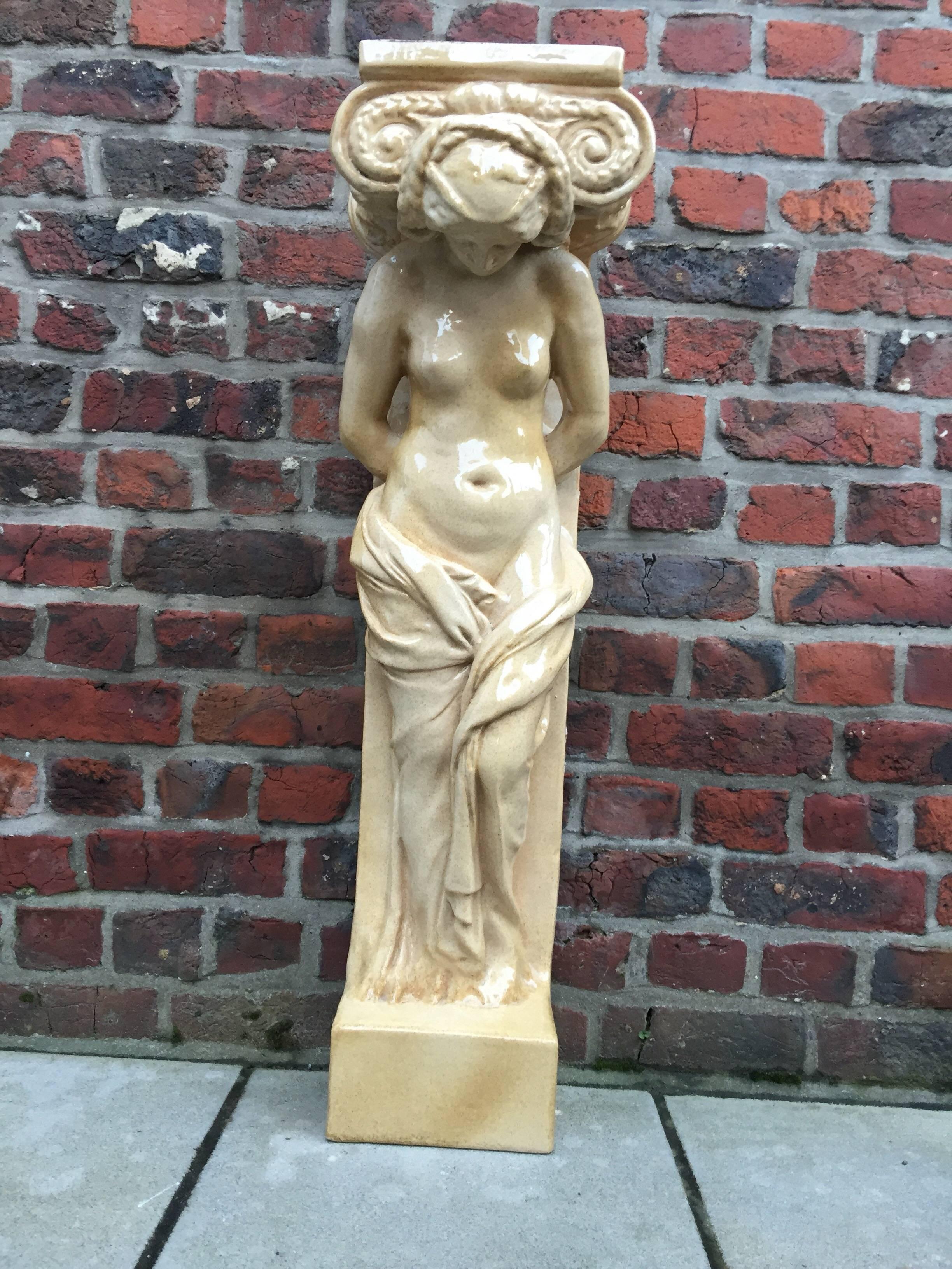 Caryatid in Bouffioux sandstone realized by Guerin. Inspired by Artus Quellin, 17th century.