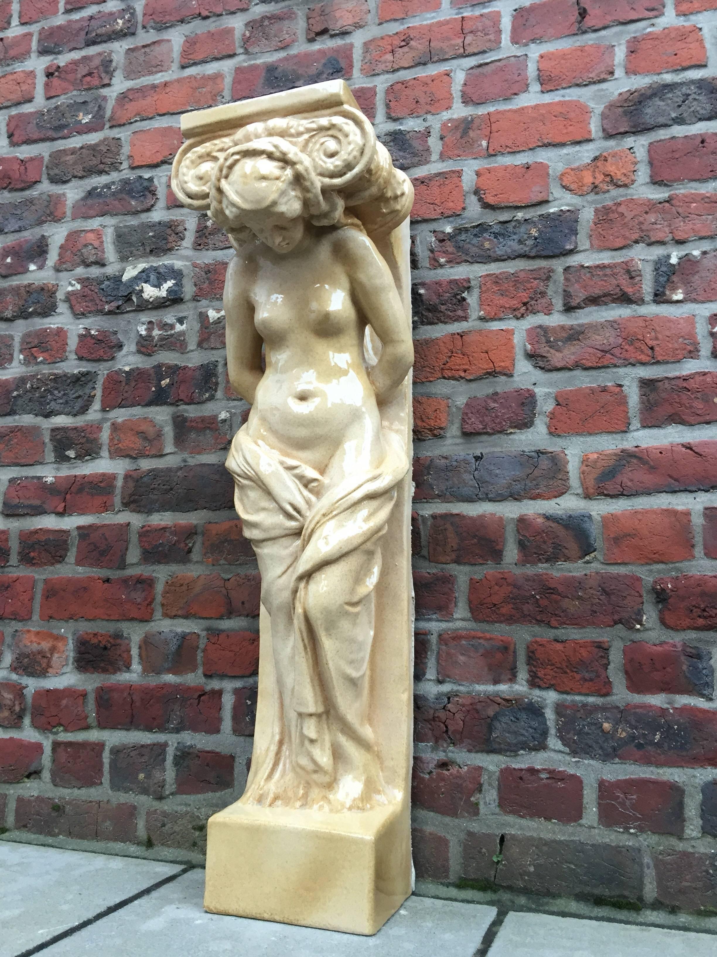 Louis XIII Caryatid in Bouffioux Sandstone Realized by Guerin, Inspired by Artus Quellin For Sale