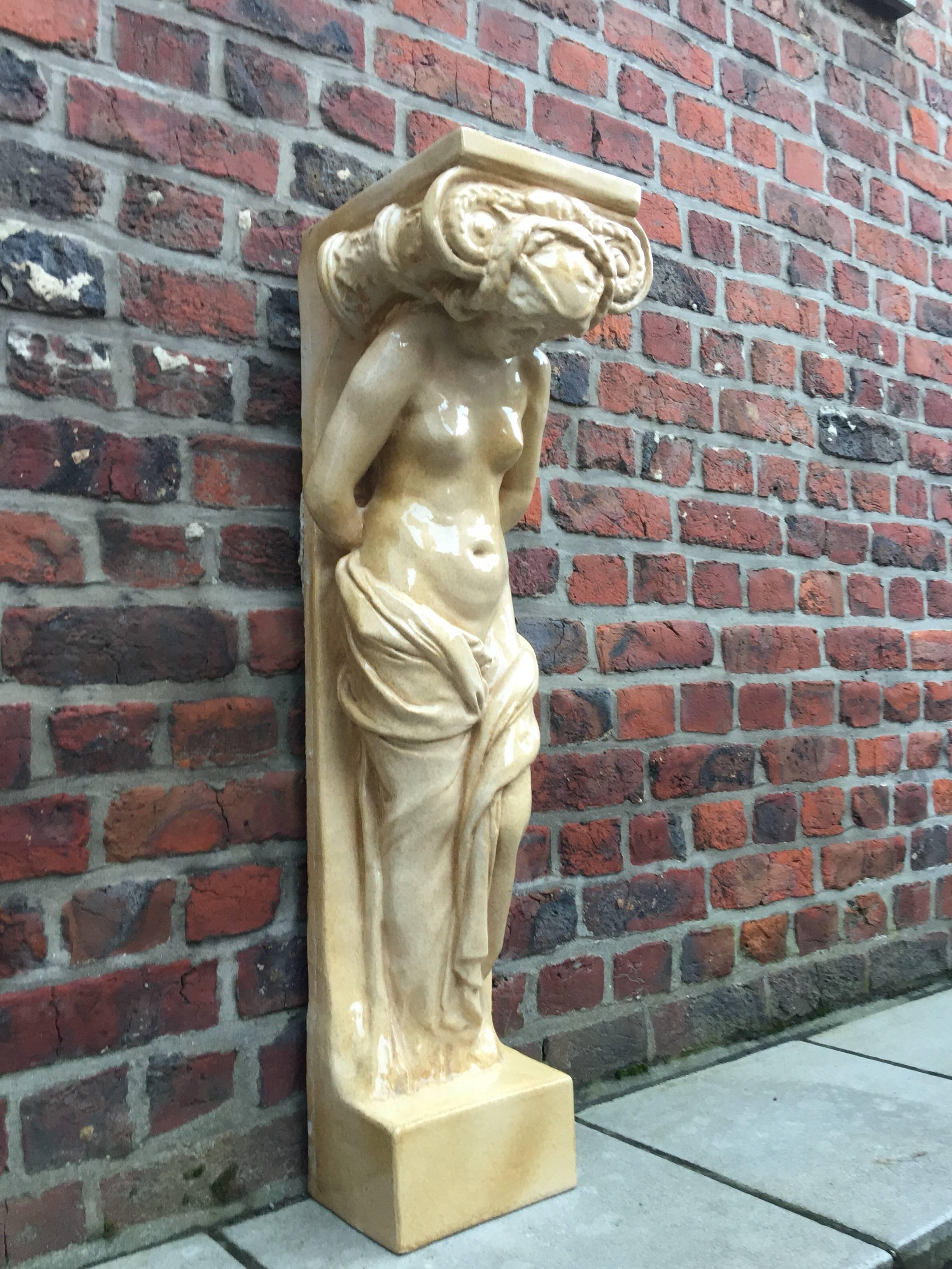 Belgian Caryatid in Bouffioux Sandstone Realized by Guerin, Inspired by Artus Quellin For Sale