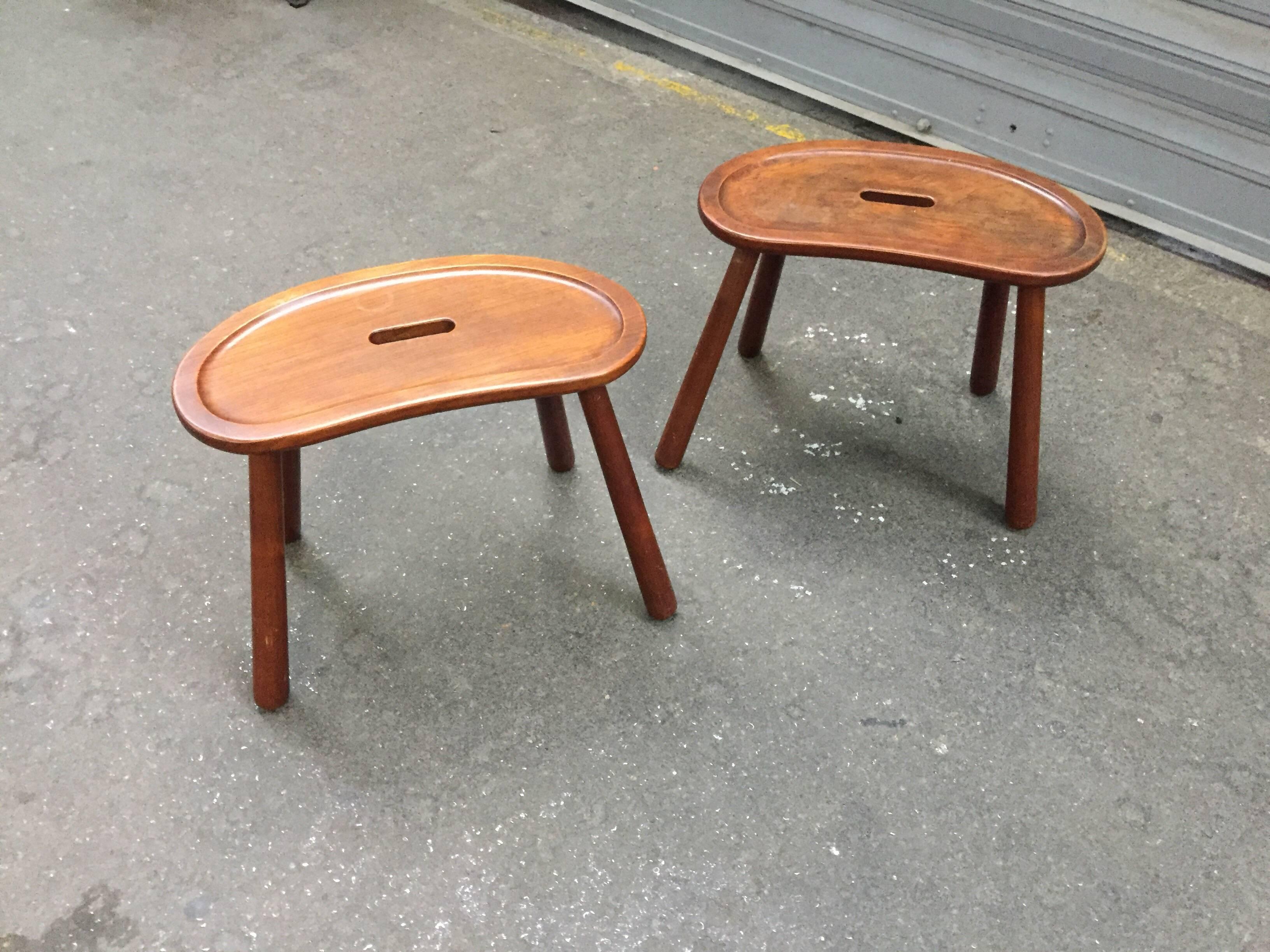 Pair of Scandinavian stools in teak signed Denmark.