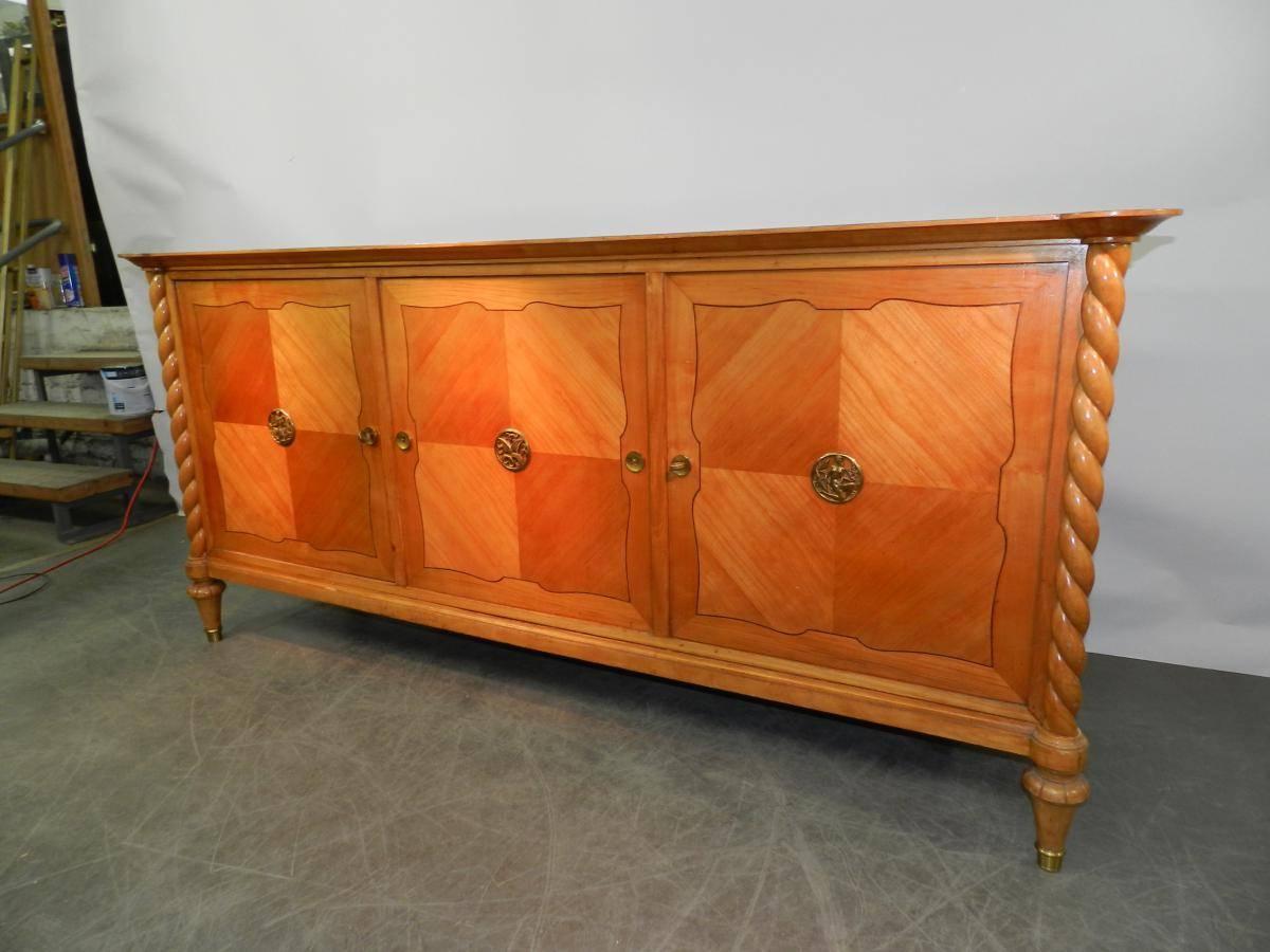 Art Deco Cherry Wood Sideboard circa 1940-1950, Lovely Bronzes In Good Condition For Sale In Saint-Ouen, FR