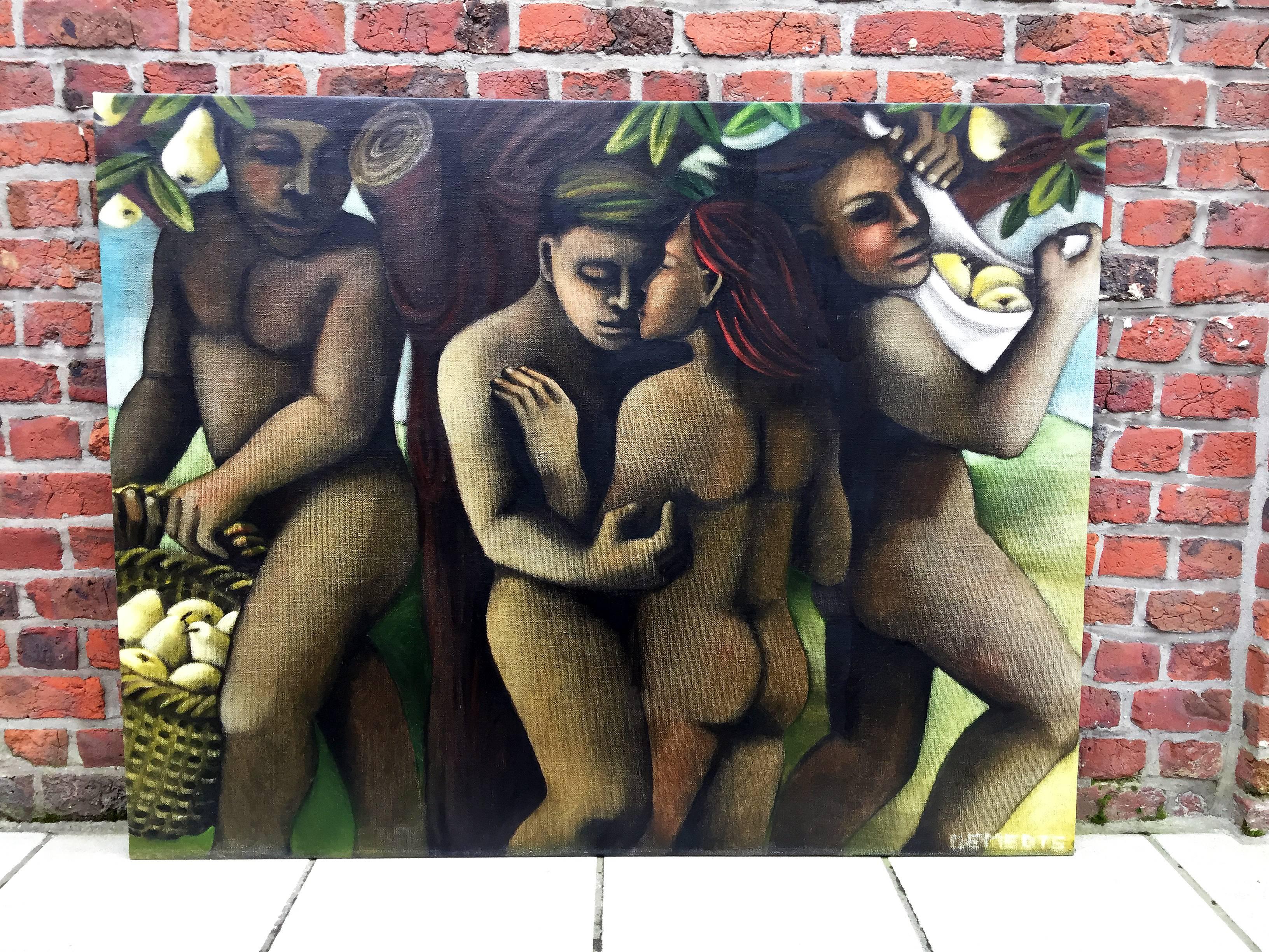 Art Déco Michèle Demedts Grande olio su tela, firmato Demedts, circa 1990 in vendita