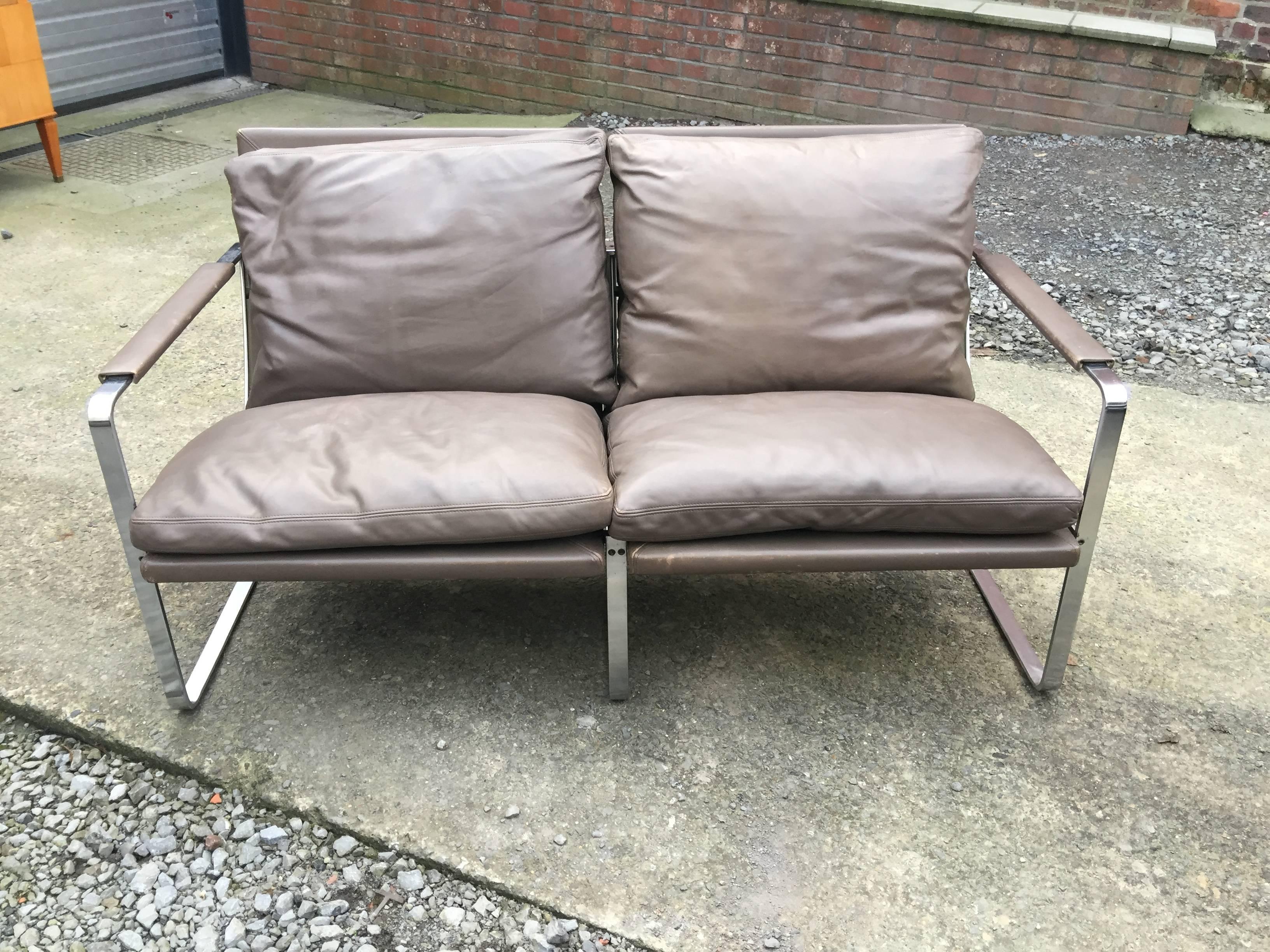 Scandinavo moderno Divano a due posti in pelle di Preben Fabricius & Jørgen Kastholm, Walter Knoll in vendita