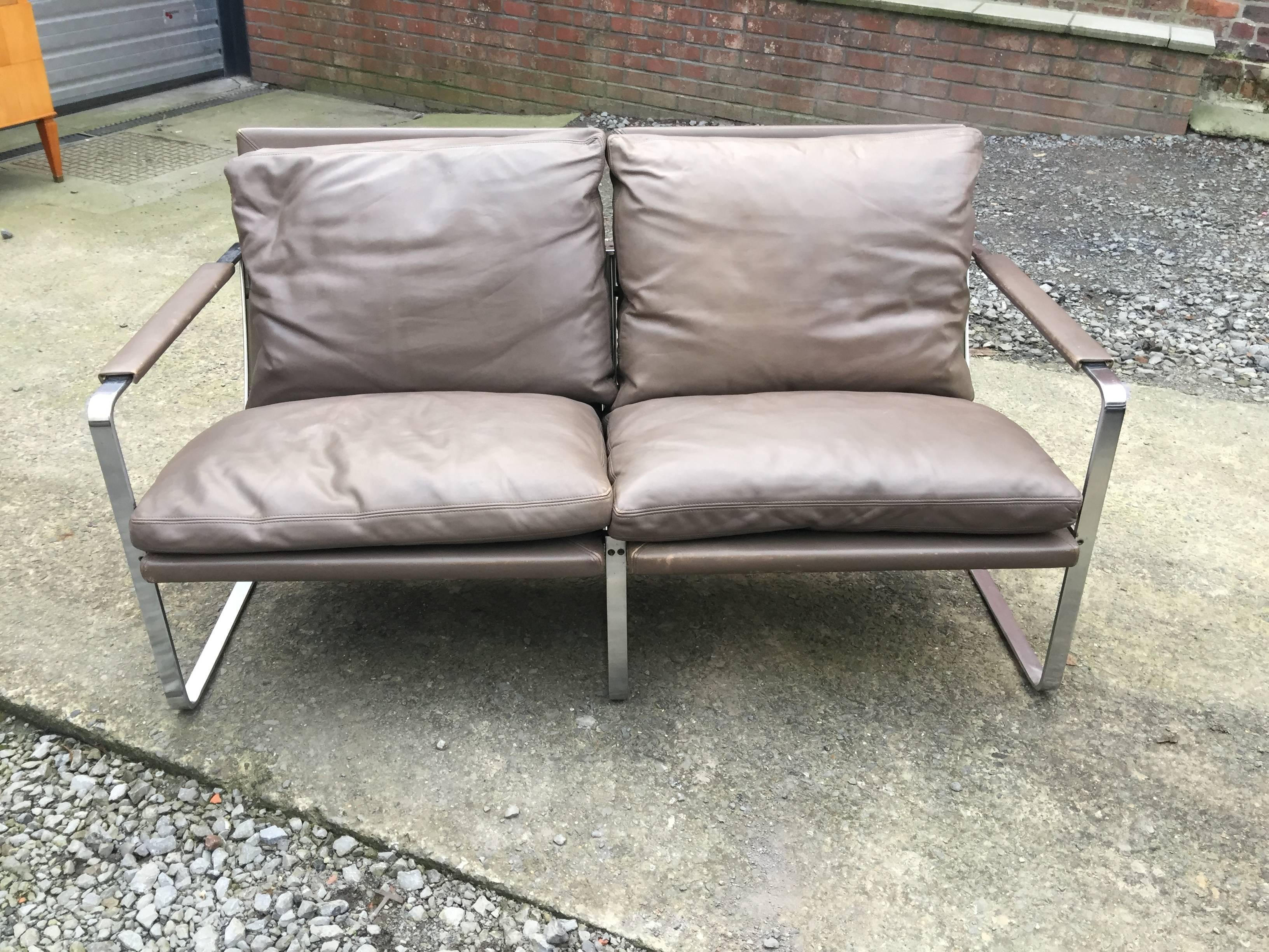 Scandinavian Modern Two-Seat Leather Sofa by Preben Fabricius & Jørgen Kastholm, Walter Knoll For Sale