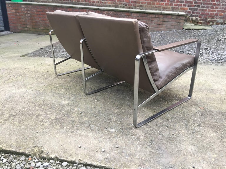 Steel Two-Seat Leather Sofa by Preben Fabricius & Jørgen Kastholm, Walter Knoll For Sale