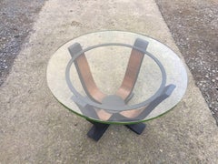 Gueridon Art Déco en noyer noirci et verre massif