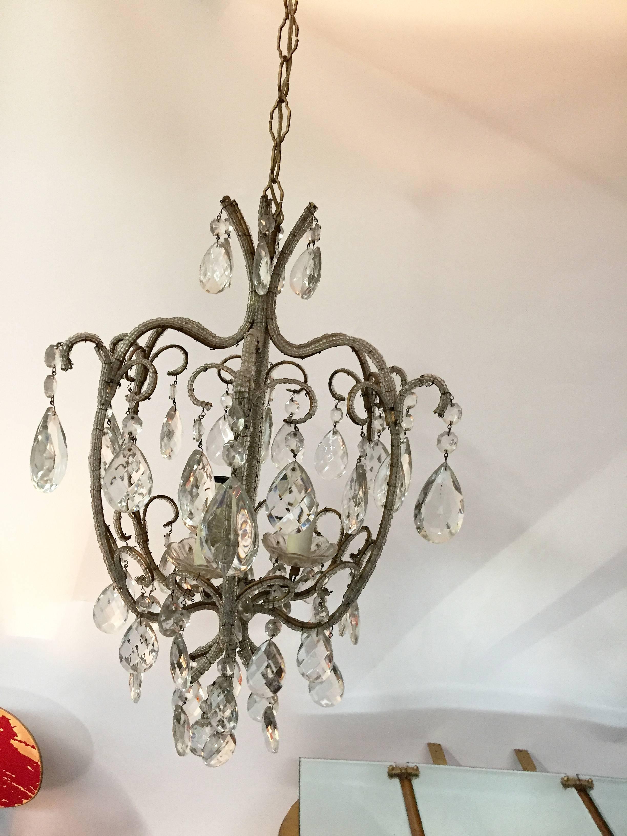 Lovely crystal chandelier in the style of Maison Baguès, circa 1960.