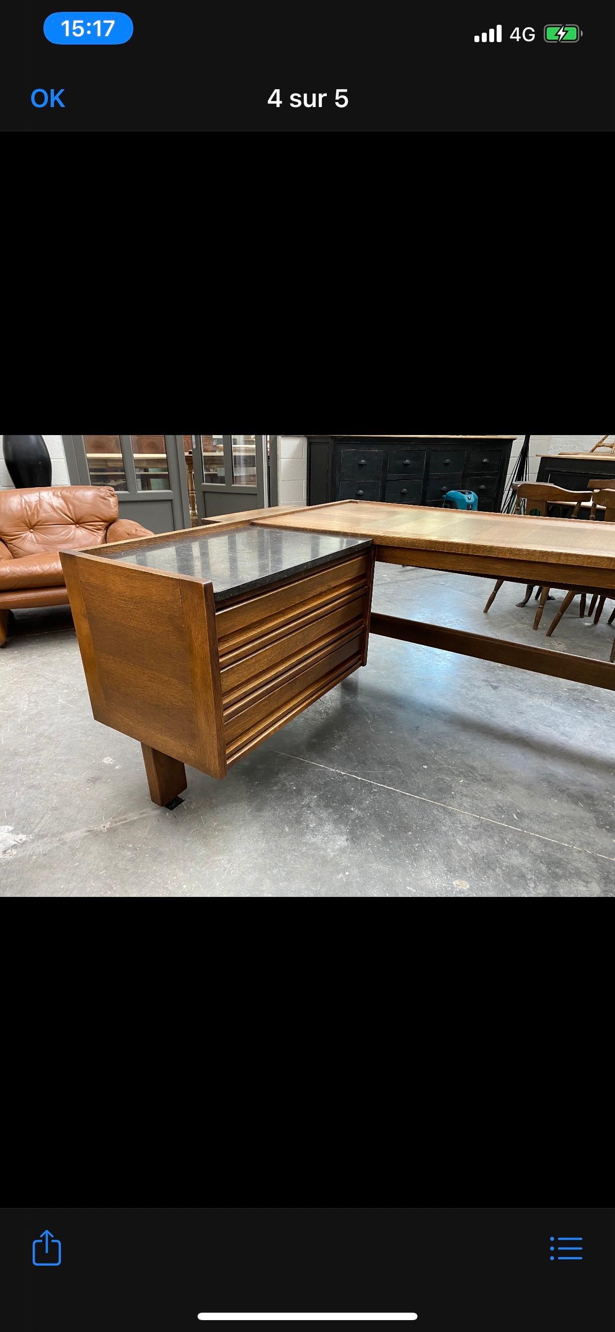 Mid-20th Century Guillerme et Chambron, Large Oak Desk, Edition Votre Maison, circa 1950/1960 For Sale