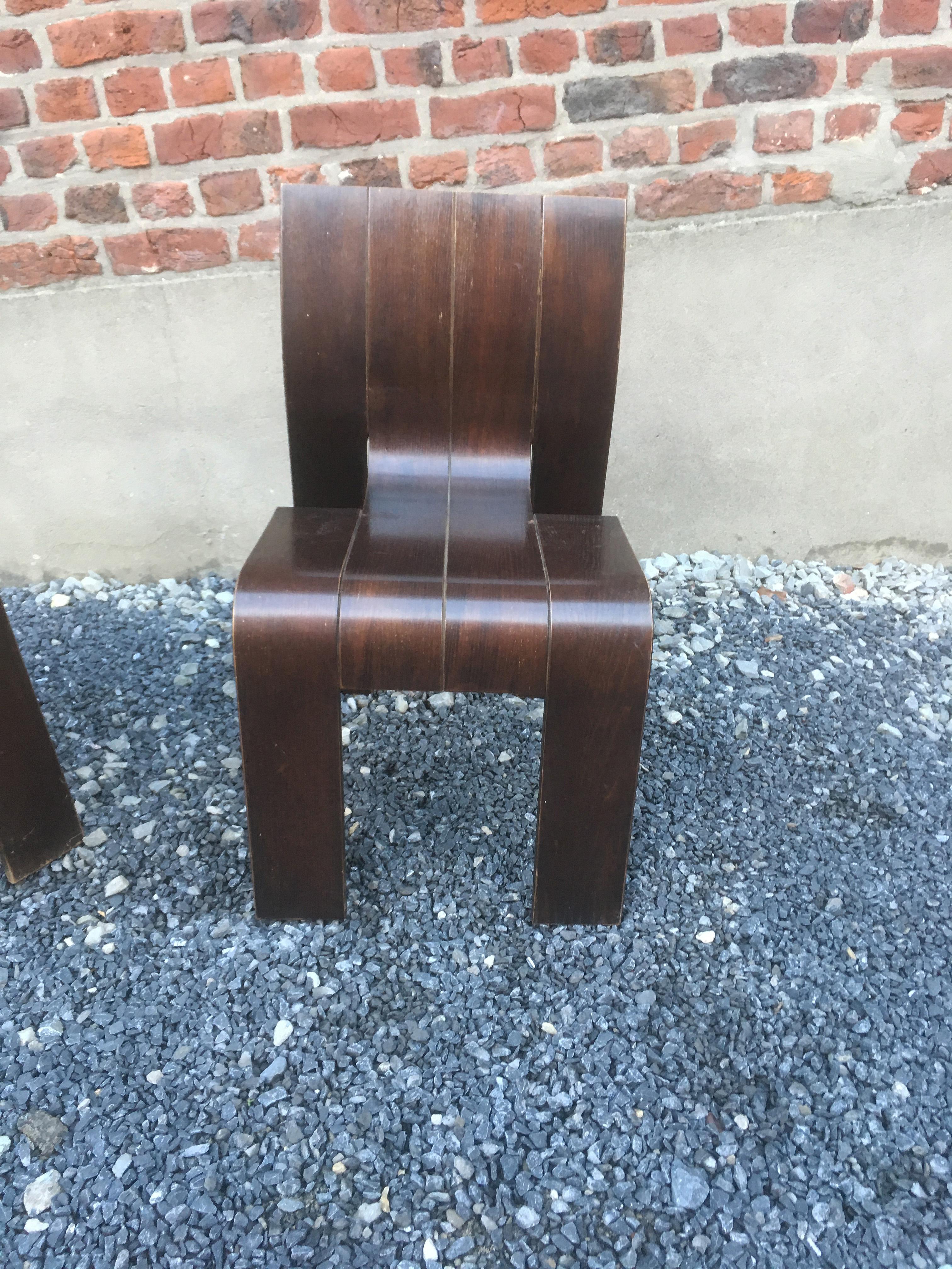 1974, Gijs Bakker, Castelijn, four Stackable Bended Wood Strip Chair For Sale 2