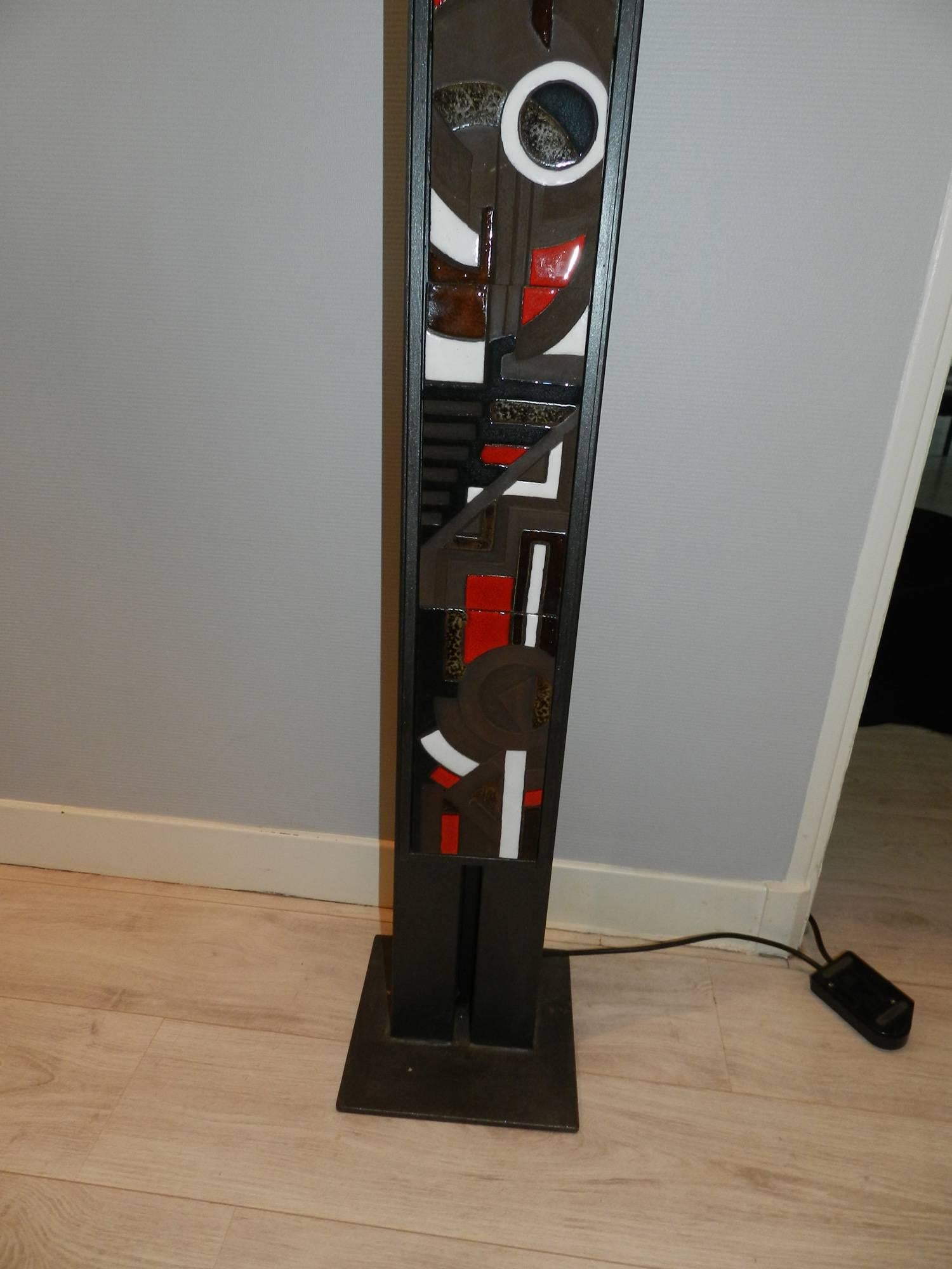 Lampade da terra originali in ferro e ceramica, 1980 circa, firmate 