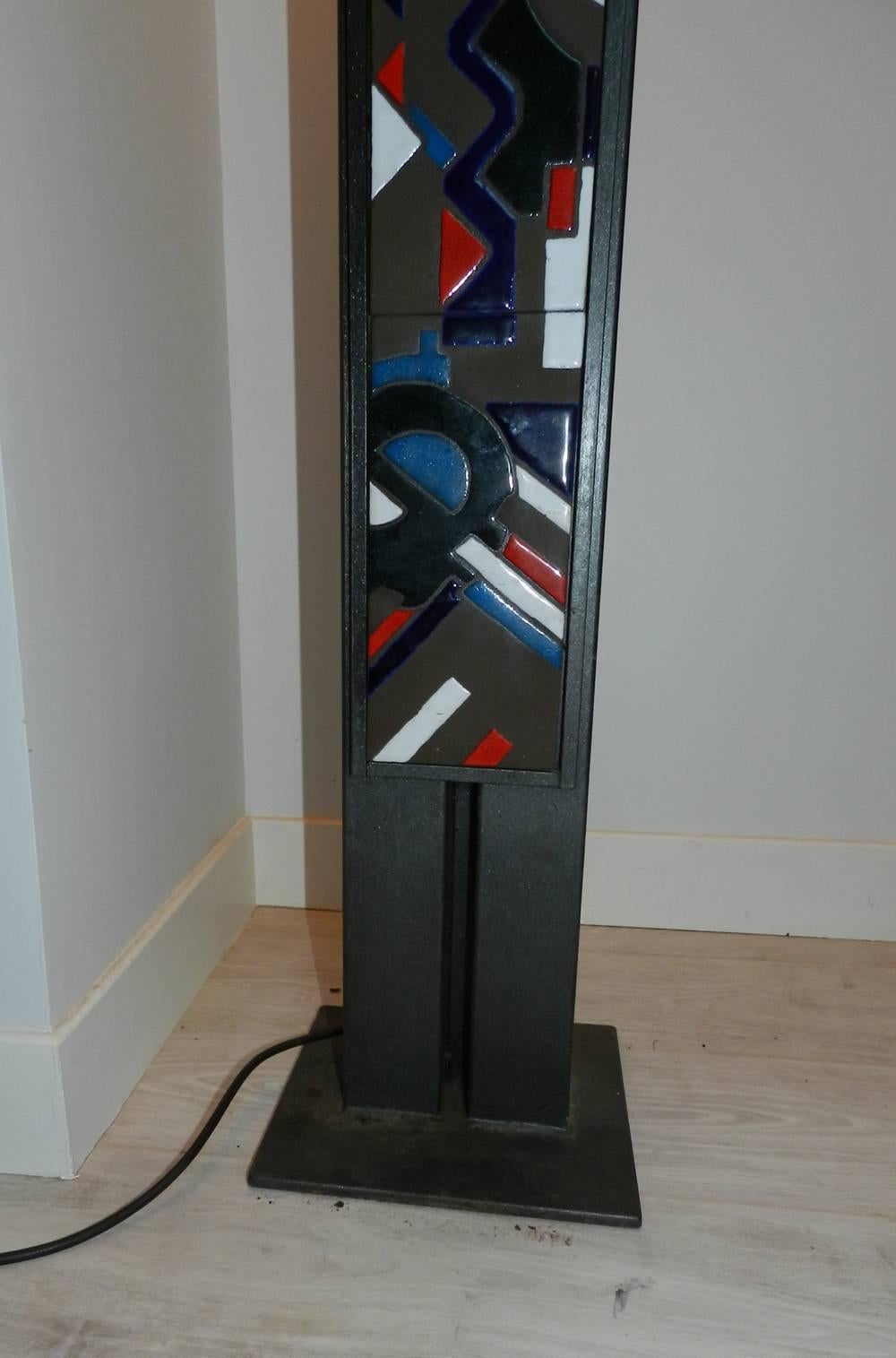 Lampade da terra originali in ferro e ceramica, 1980 circa, firmate 