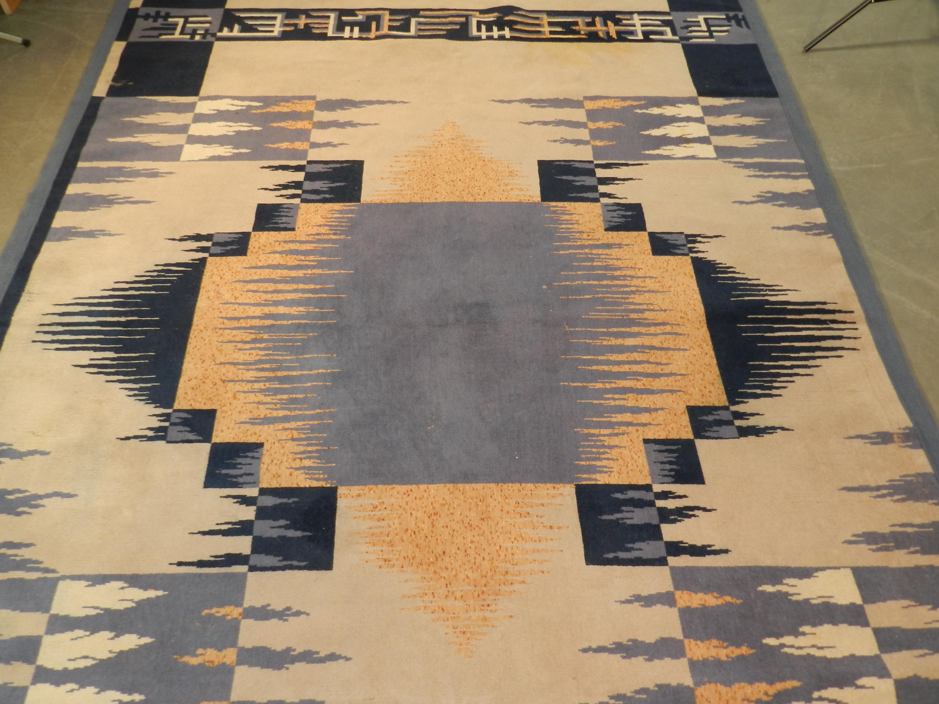 Art-Déco-Wollteppich, ca. 1930er-1940er Jahre (Mitte des 20. Jahrhunderts) im Angebot