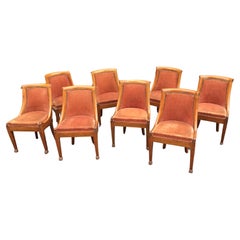 Antique Suite of 8 Empire Style Chairs in Solid Cherrywood