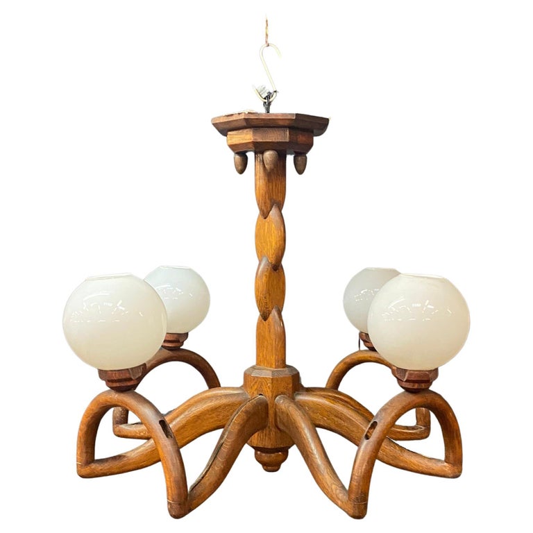 Mid-Century Guillerme et Chambron French Oak Ceiling/Pendant Light '2' For  Sale at 1stDibs