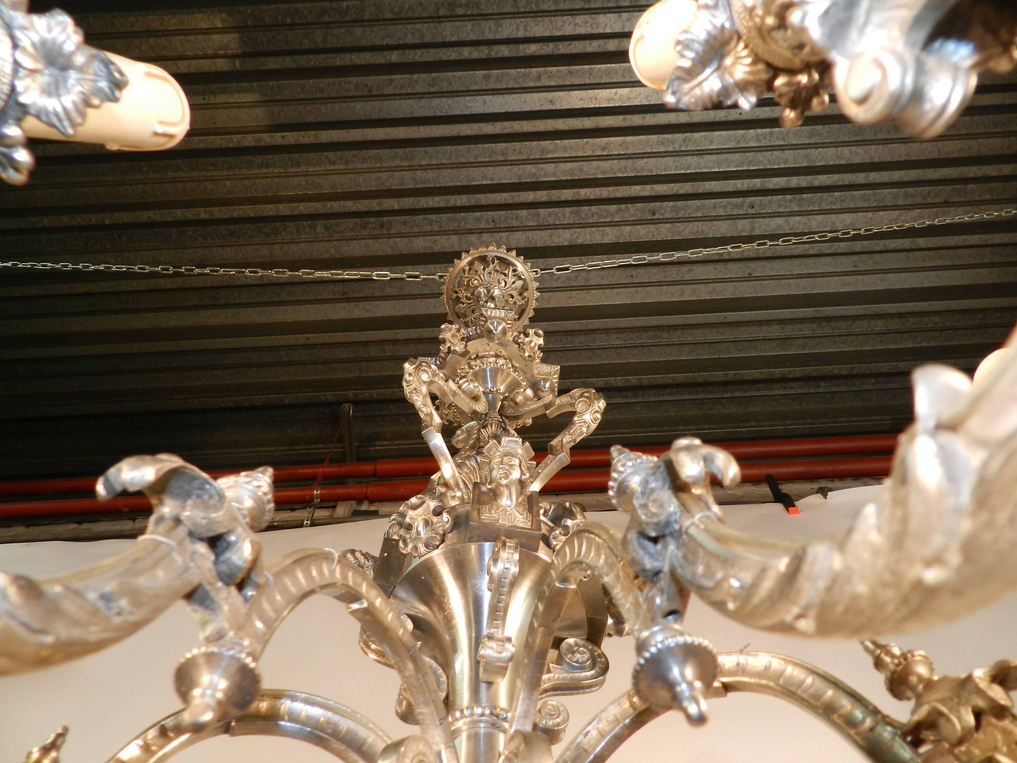 19th French silvered bronze neoclassical eight-light Chandelier. 